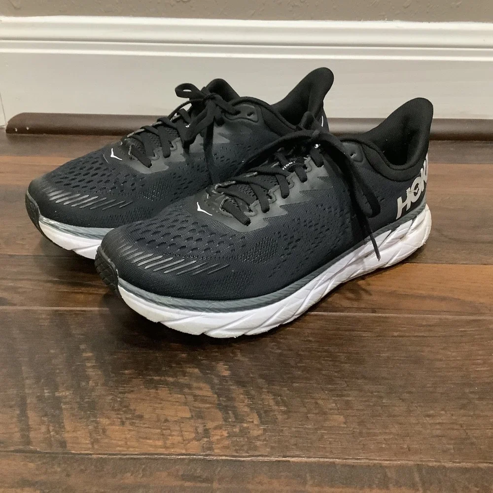 Hoka Clifton 7 Womens Running Shoes Black White Road Sneakers 1110509 BWHT - Picture 6 of 13